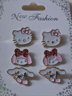 Pink & White Character Earring Set